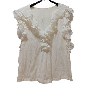 Anthropologie Ruffle‎ Trim Cotton Tank Cream Sleeveless Romantic Soft Girl S/M